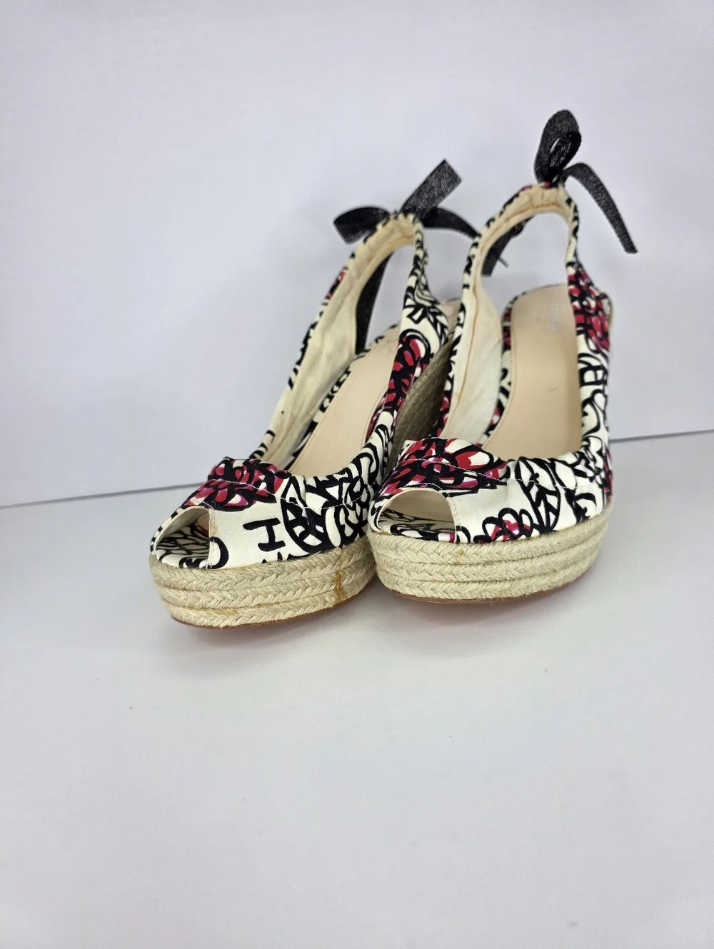 Coach Women's Maritza Wedge Espadrilles Multicolor Floral Bow Tye Back Size 9.5B